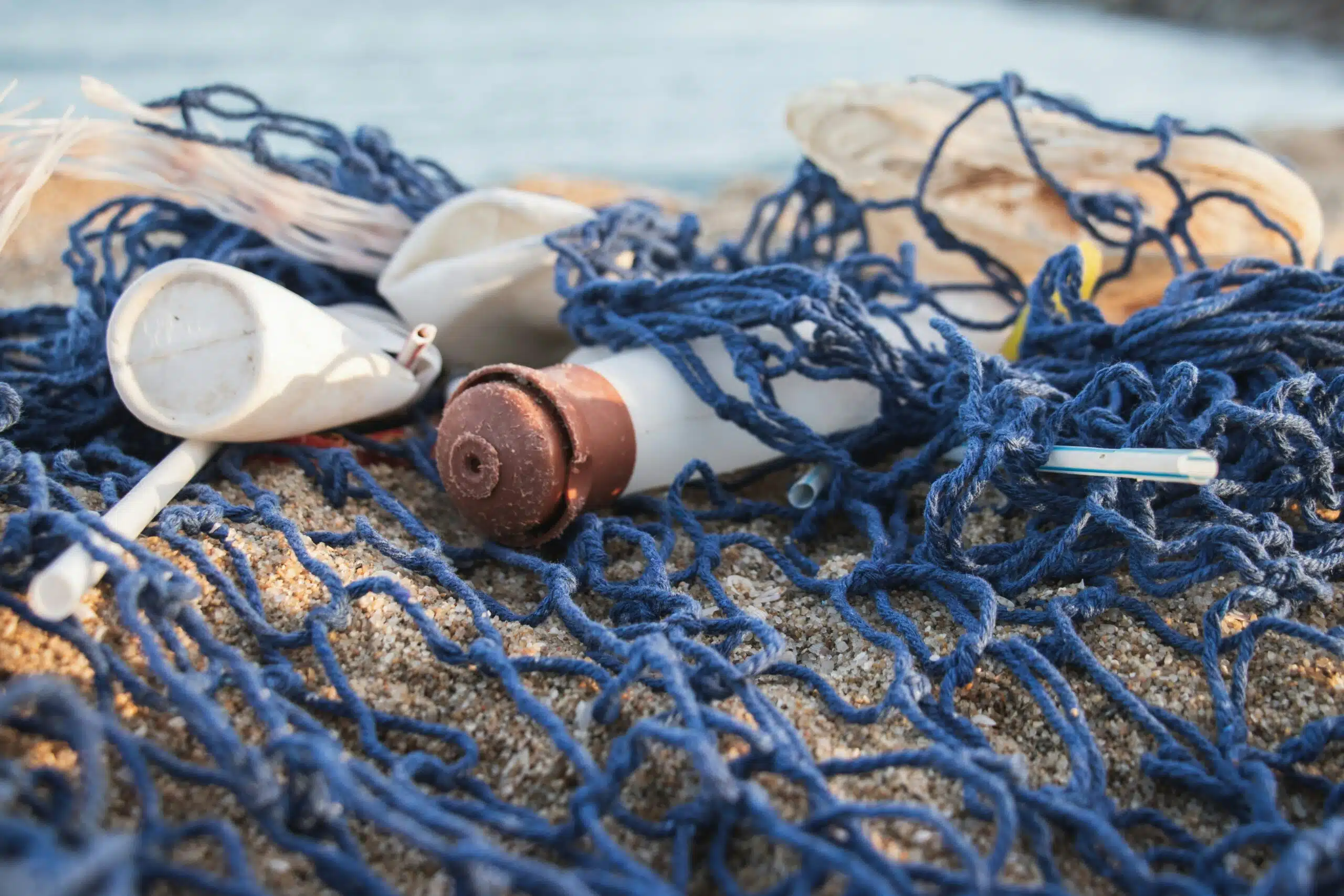 Ocean plastics and ropes ready for recycling.